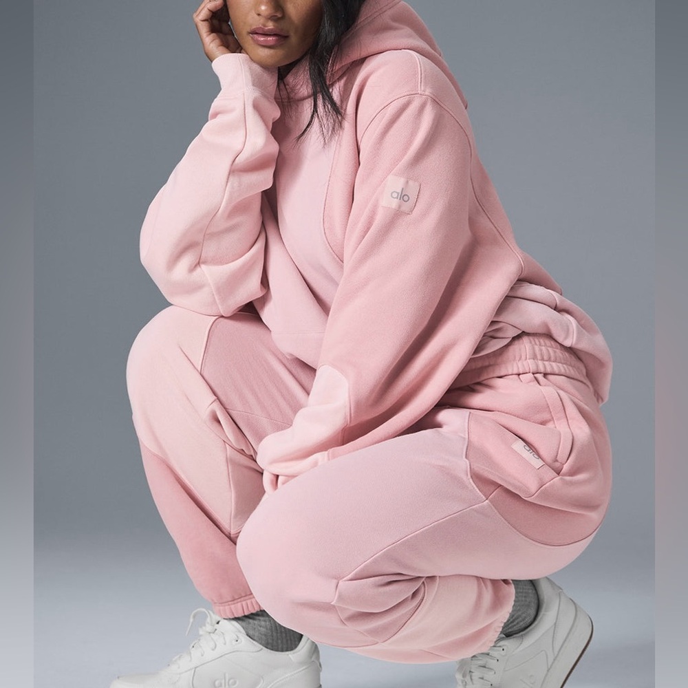 Alo Yoga Make Waves Hoodie and Sweatpant Set Sunset Pink Tonal